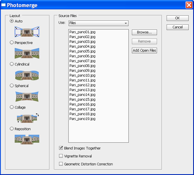 Photomerge - selezione foto ed algoritmo